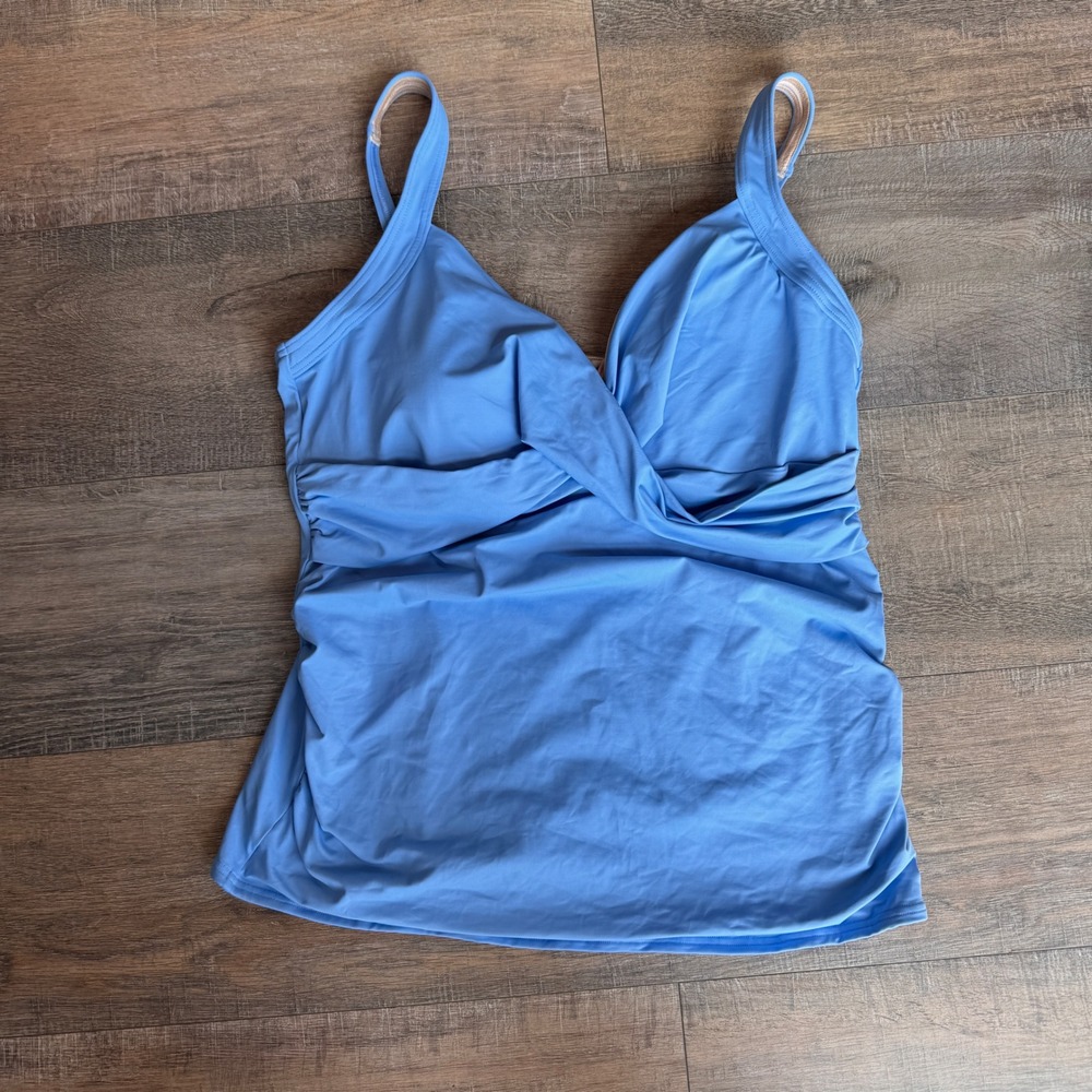 NWT Lands End Women Blue Surplice Wrap Ruched Underwire Tankini Top size 16